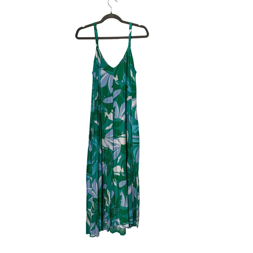 Label of Love Womens Green Floral Tropical V-Neck Adjustable Strap Maxi Dress M